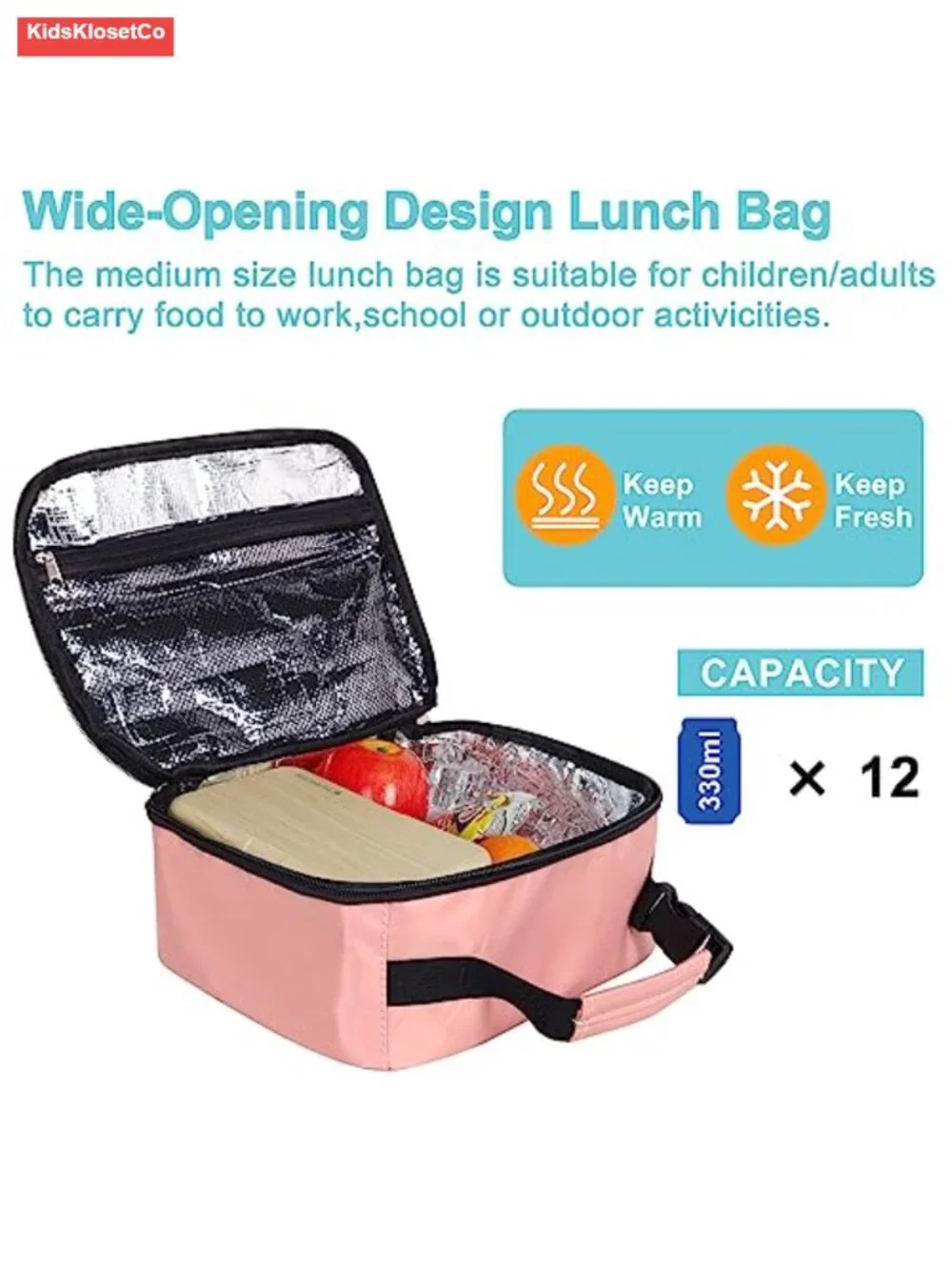 Insulated Lunch Bag for Kids with Water Bottle Holder - Reusable Thermal School